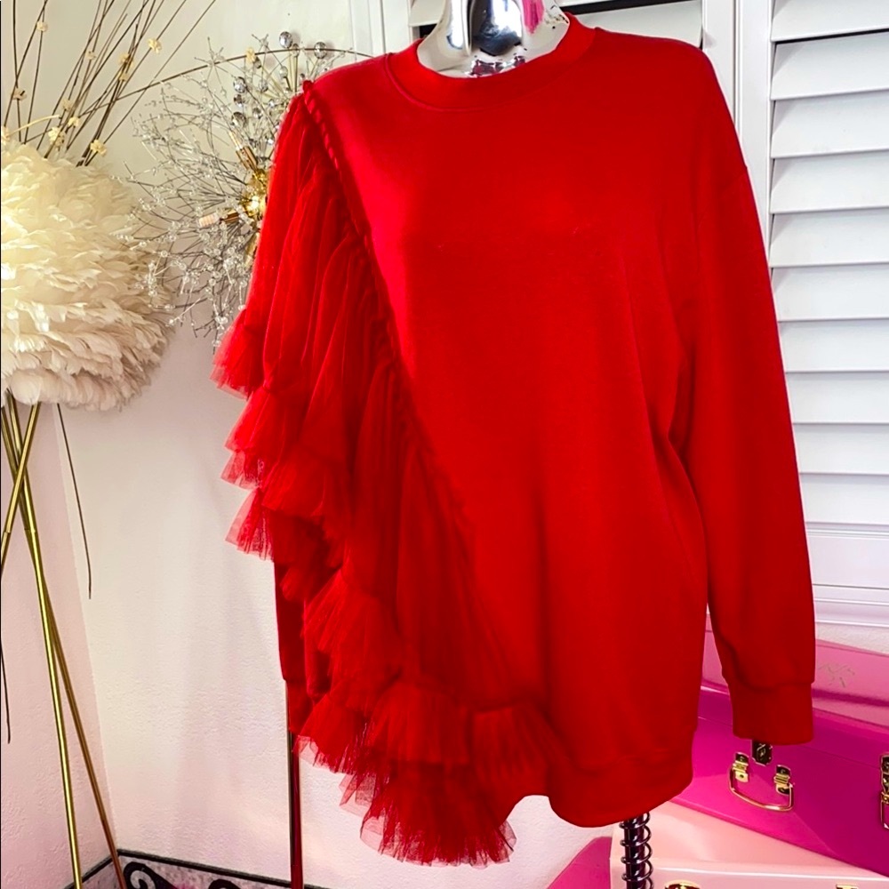 Red Ruffled Sweatshirt